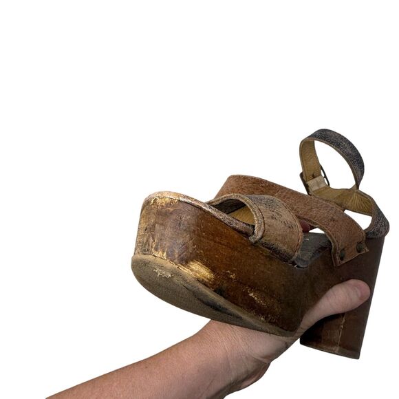 Bed Stu Sophie Platform Heel Sandals Brown Distressed Leather Chunky Y2K Women 7 - Picture 11 of 11